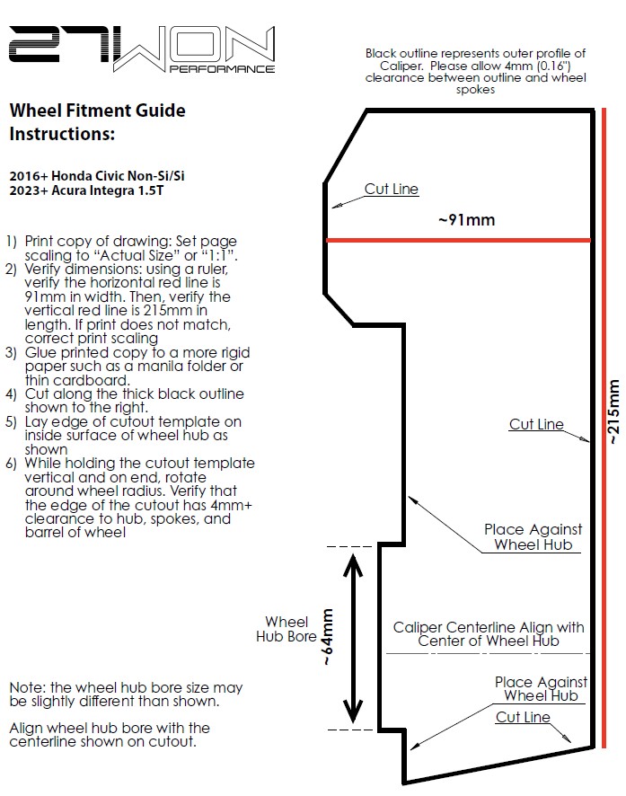27WON 4 piston brake wheel fitment template